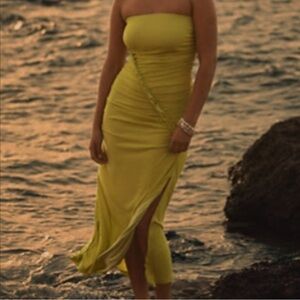 Anthropologie Yellow Ruched Strapless Dress